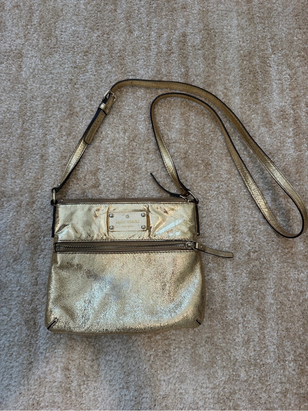 Kate Spade Gold Metallic Crossbody Bag with Front Zip Pocket